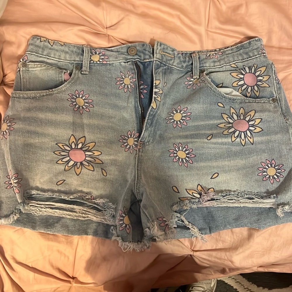 blue jean shorts with flowers